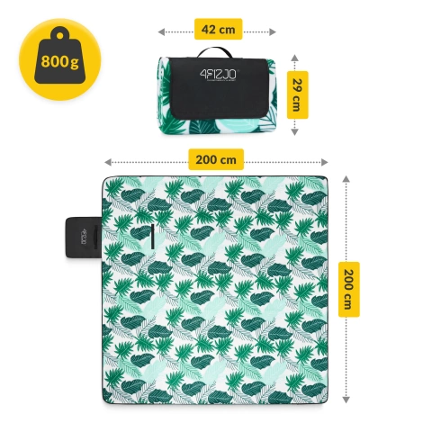 Koc piknikowy plażowy z izolacją 200 x 200 cm liście