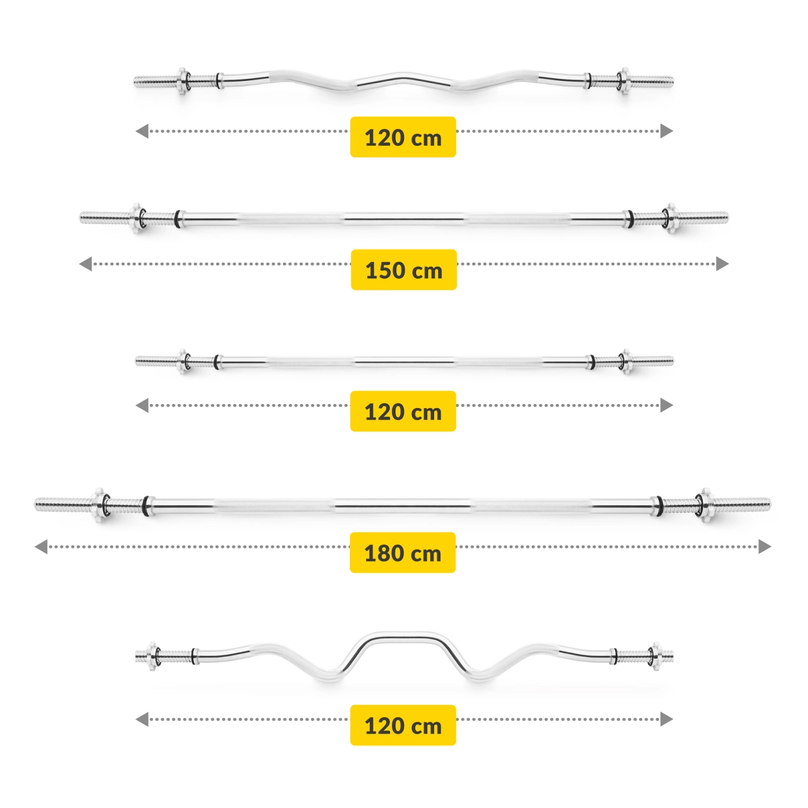 Zestaw 5 gryfów - różne długości 