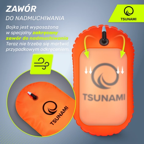 Bojka asekuracyjna do pływania dmuchana TSUNAMI pomarańczowa