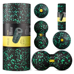 Wałek i piłki do rollowania i masażu EPP zestaw 6 szt. zielony