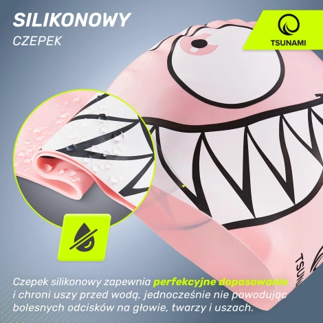 Czepek na basen dla dzieci TSUNAMI SHARK różowy