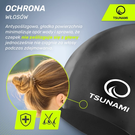 Czepek na basen dla dzieci TSUNAMI czarny