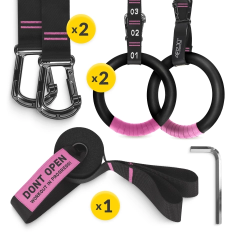 Kółka gimnastyczne do podciągania z ABS czarno-różowe