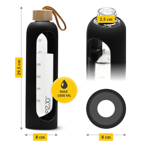 Butelka szklana na wodę 1 L czarna