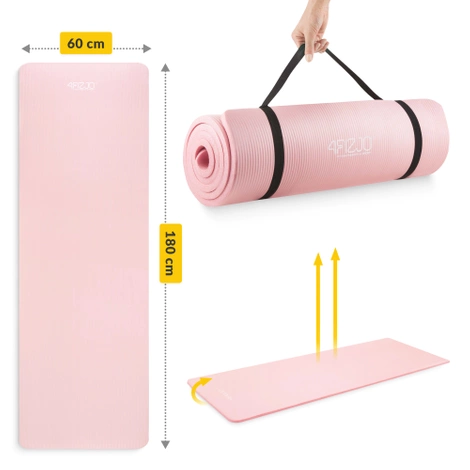 Mata do ćwiczeń fitness i jogi NBR 180 × 60 × 1,5 cm jasnoróżowa