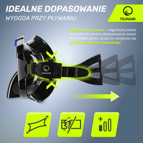 Maska do nurkowania snorkelingu z rurką TSUNAMI czarna