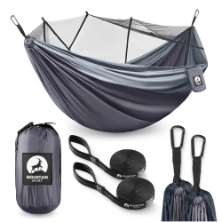 Hamak turystyczny dwuosobowy z moskiterią Mountain Goat szaro-grafitowy