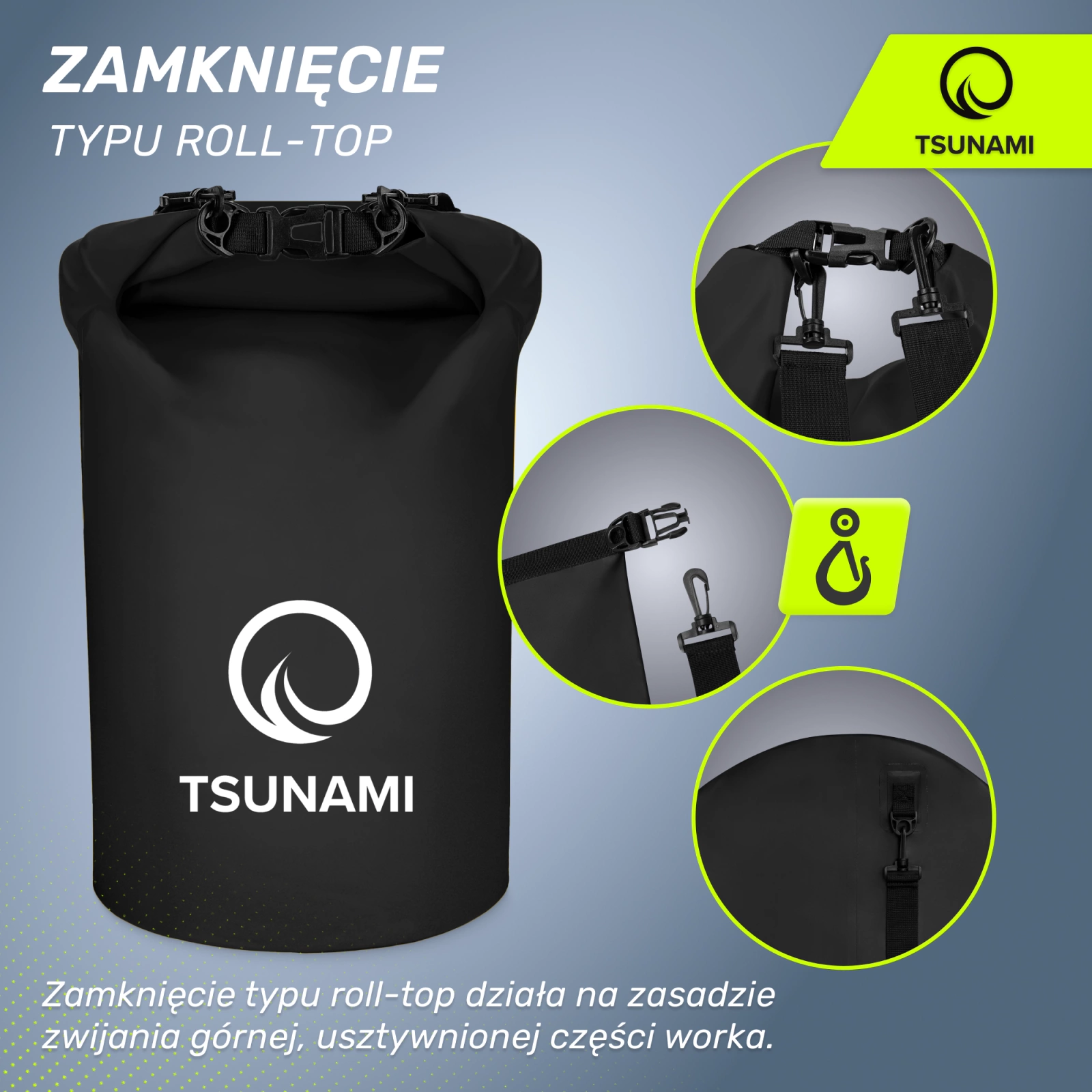 sportowy wodoodporny worek tsunami czarny