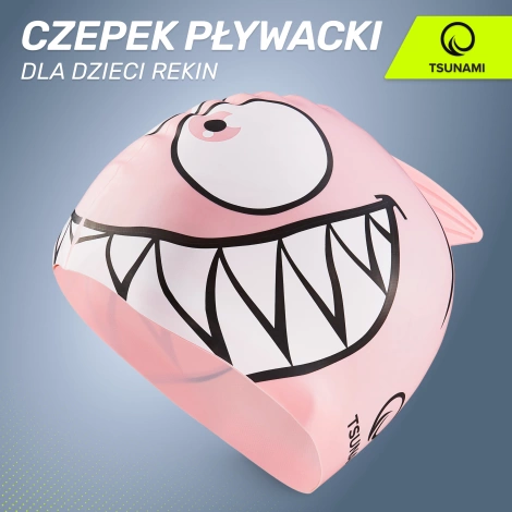 Czepek na basen dla dzieci TSUNAMI SHARK różowy