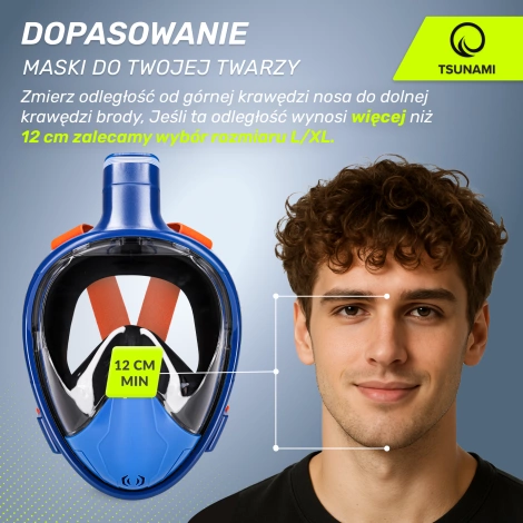 Maska do nurkowania pełnotwarzowa TSUNAMI L/XL niebieska