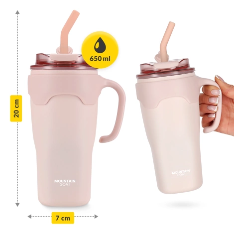 Kubek termiczny ze słomką 650 ml różowy