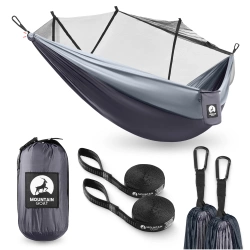 Hamak turystyczny jednoosobowy z moskiterią Mountain Goat szaro-grafitowy
