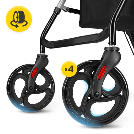 Chodzik czterokołowy z siedziskiem i torbą srebrny