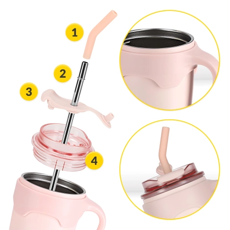 Kubek termiczny ze słomką 650 ml różowy