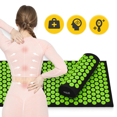 Duża mata do akupresury z poduszką klasyczna XL zielona