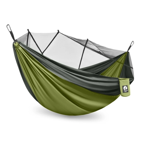 Hamak turystyczny jednoosobowy z moskiterią Mountain Goat szaro-zielony