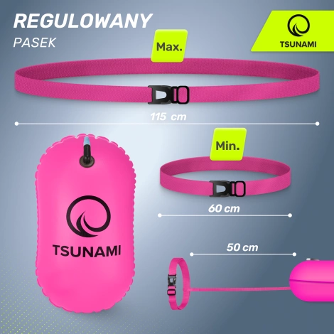 Bojka asekuracyjna do pływania dmuchana TSUNAMI różowa