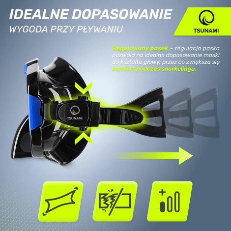 Maska do nurkowania snorkelingu z rurką TSUNAMI niebieska