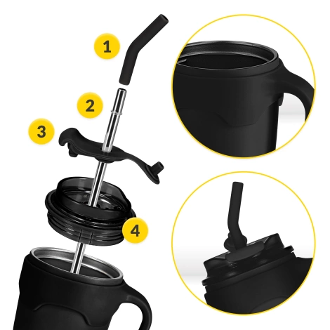 Kubek termiczny ze słomką 650 ml czarny