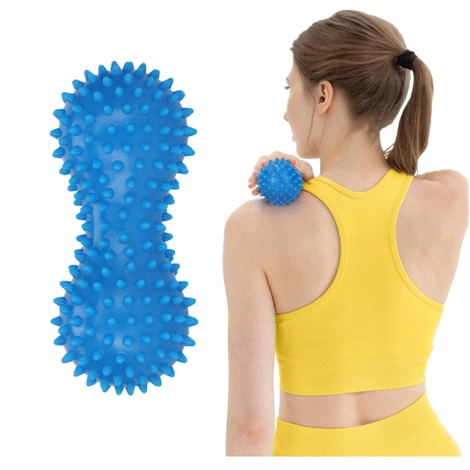 Podwójna piłka sensoryczna do masażu niebieska