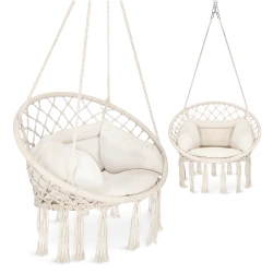 Huśtawka ogrodowa z poduszką BOHO beżowa