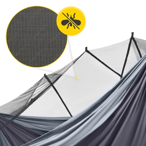 Hamak turystyczny dwuosobowy z moskiterią Mountain Goat szaro-grafitowy