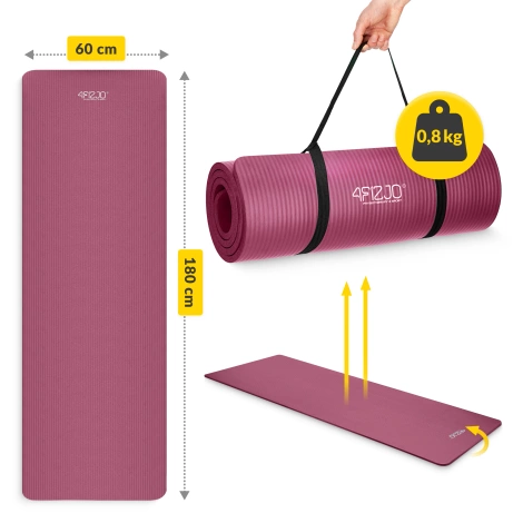Mata do ćwiczeń fitness i jogi NBR 180 × 60 × 1 cm bordowa