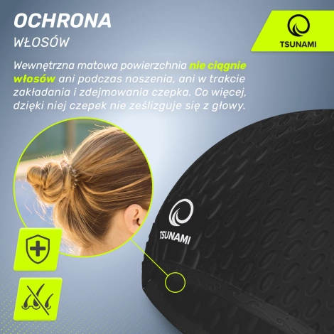 Czepek na basen damski TSUNAMI TEXTURE czarny