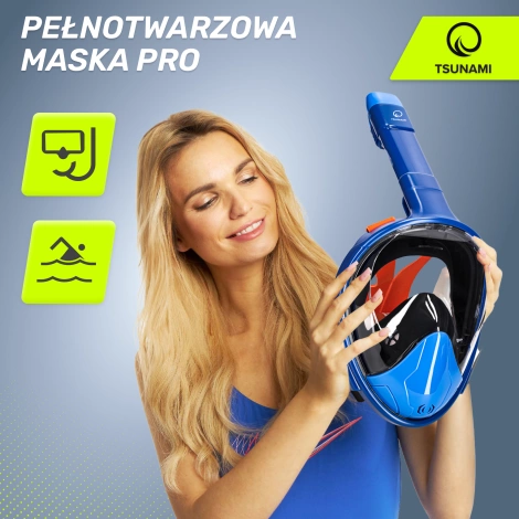 Maska do nurkowania pełnotwarzowa TSUNAMI S/M niebieska