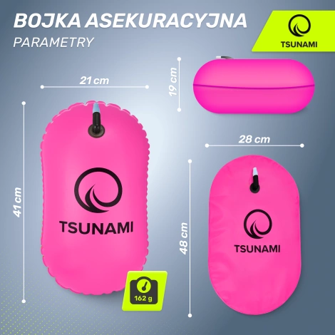 Bojka asekuracyjna do pływania dmuchana TSUNAMI różowa