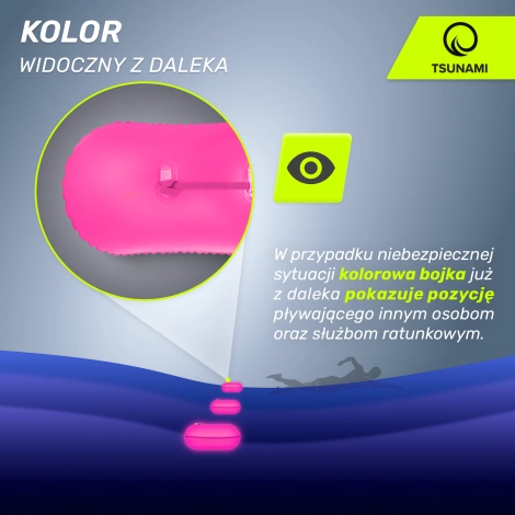 Bojka asekuracyjna do pływania dmuchana TSUNAMI różowa