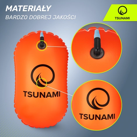 Bojka asekuracyjna do pływania dmuchana TSUNAMI pomarańczowa