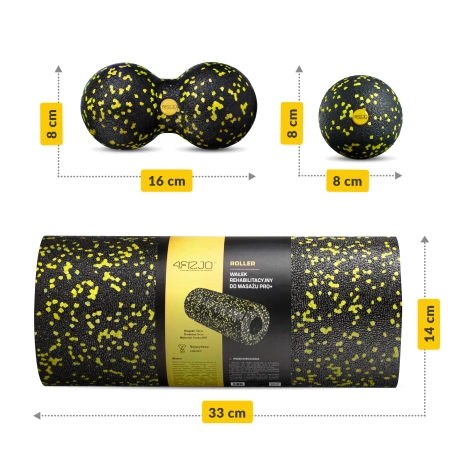 Wałek i piłki do rollowania i masażu EPP zestaw 3 szt. żółty
