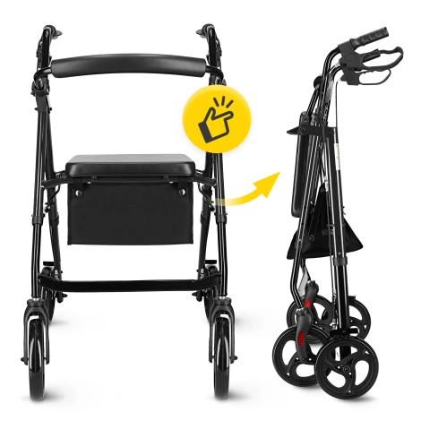 Chodzik czterokołowy z siedziskiem i torbą czarny