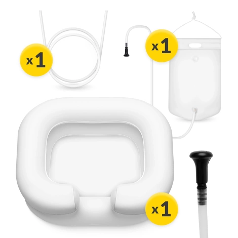 Nadmuchiwany basen do mycia głowy w łóżku z prysznicem