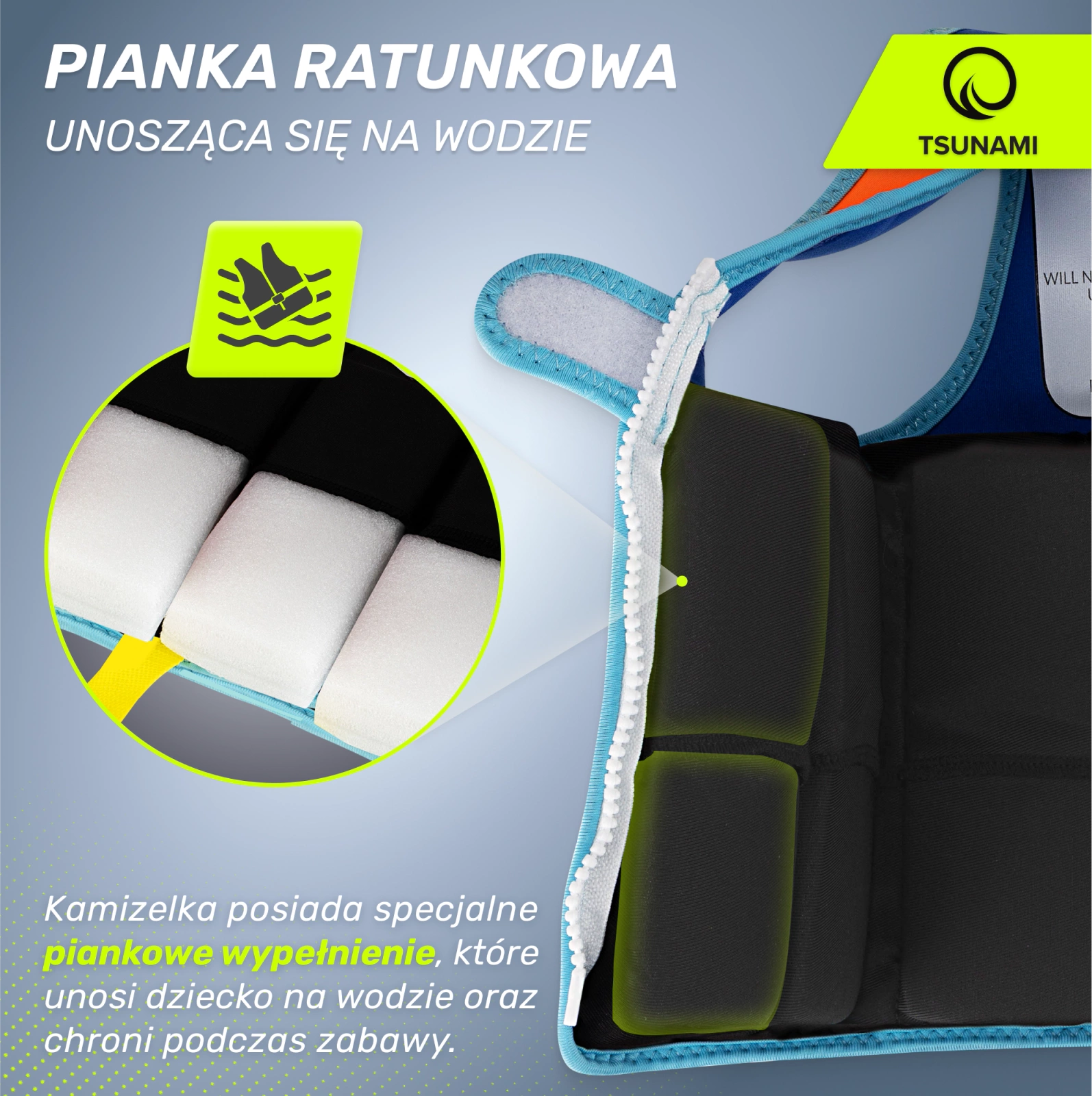 Kamizelka do pływania TSUNAMI kapoki dla dzieci 