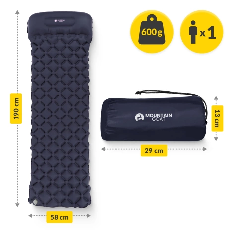 Dmuchany materac turystyczny jednoosobowy Mountain Goat granatowy