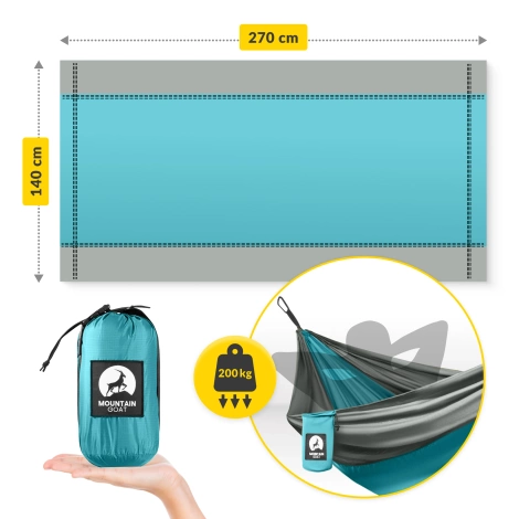 Hamak turystyczny jednoosobowy z moskiterią Mountain Goat szaro-turkusowy