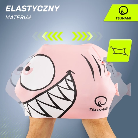 Czepek na basen dla dzieci TSUNAMI SHARK różowy
