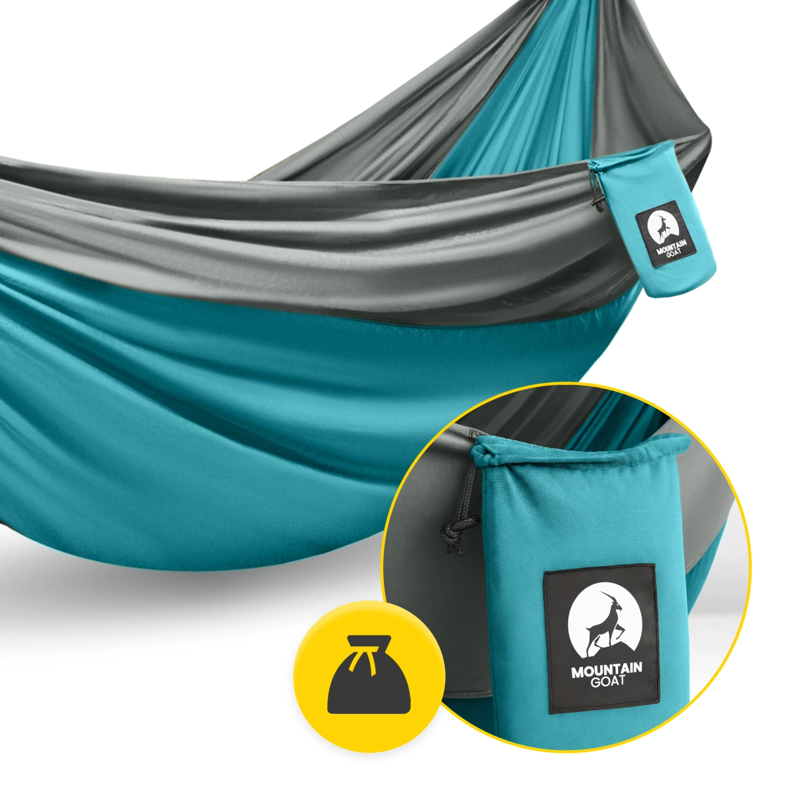 Hamak turystyczny dwuosobowy Mountain Goat szaro-turkusowy