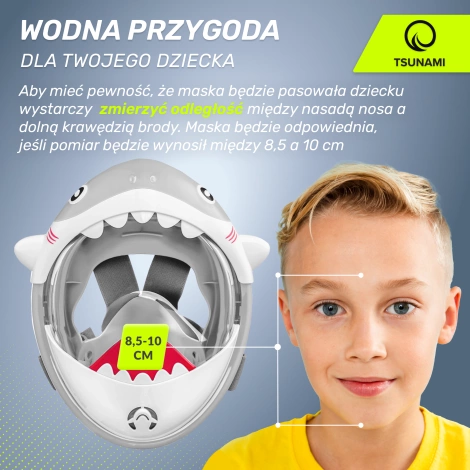 Maska do nurkowania dla dzieci TSUNAMI SHARK szara