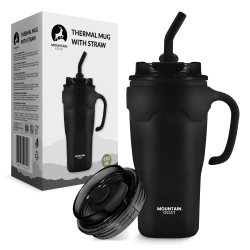 Kubek termiczny ze słomką 650 ml czarny