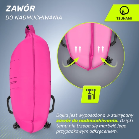 Bojka asekuracyjna do pływania z suchą kieszenią 2w1 TSUNAMI różowa