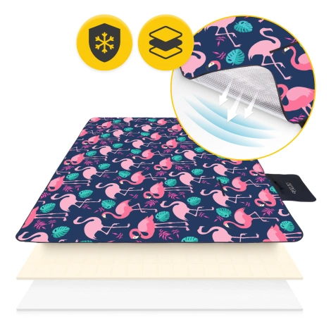 Koc piknikowy plażowy z izolacją 200 x 200 cm flamingi