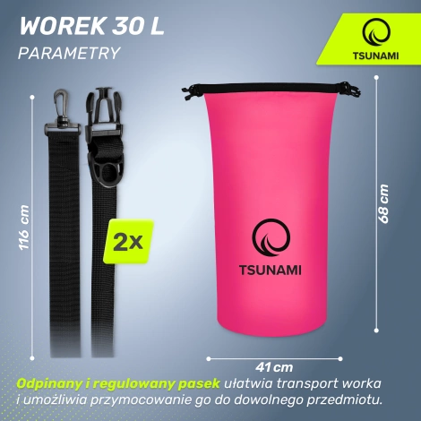 Worek wodoodporny 30 litrów TSUNAMI różowy