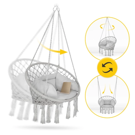 Huśtawka ogrodowa z poduszką BOHO szara