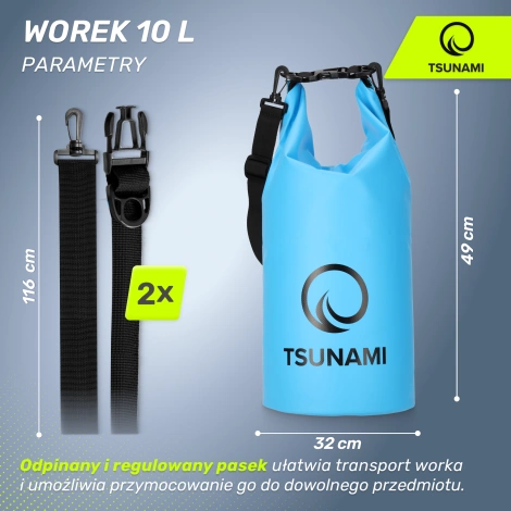Worek wodoodporny 10 litrów TSUNAMI niebieski