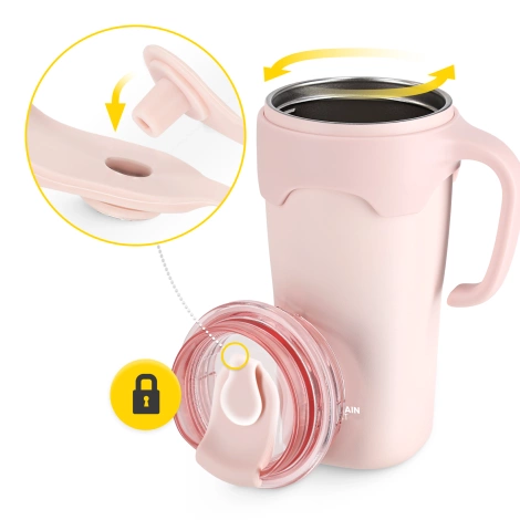 Kubek termiczny ze słomką 650 ml różowy