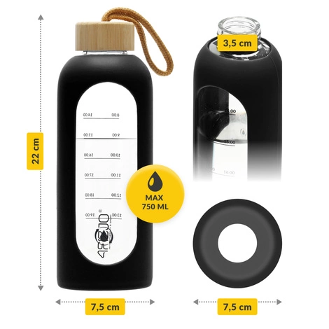 Butelka szklana na wodę 750 ml czarna