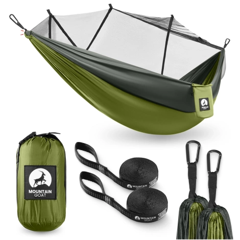 Hamak turystyczny jednoosobowy z moskiterią Mountain Goat szaro-zielony